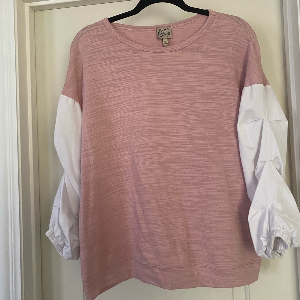 Pink and White Women's Top